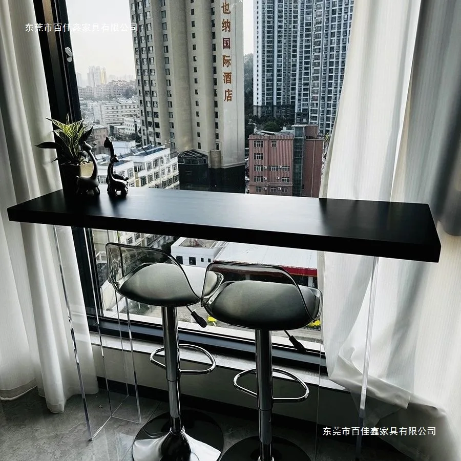 Simple solid wood acrylic bar table casual high-footed narrow table transparent suspension against the wall balcony bar table