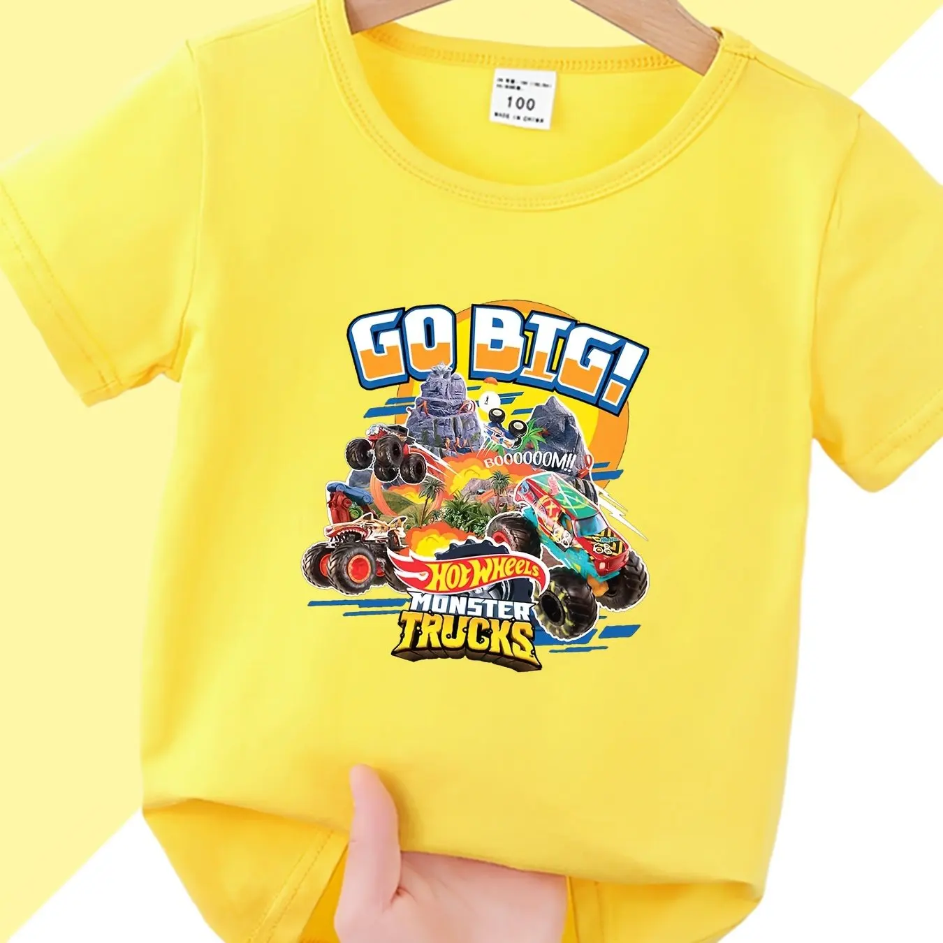 2024 Cartoon Car Pattern Kid's T-shirt MONSTER TRUCKS Print Casual ShortSleeve Top Boy's Tee For Summer