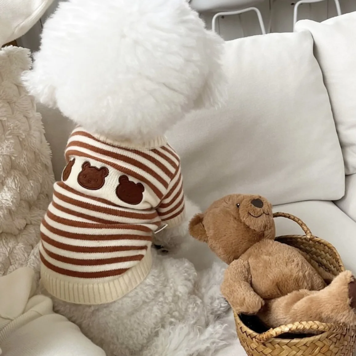 

Полосатый свитер для домашних животных, теплое вязаное пальто для маленьких и средних собак, кошек, подходит для осени и зимы