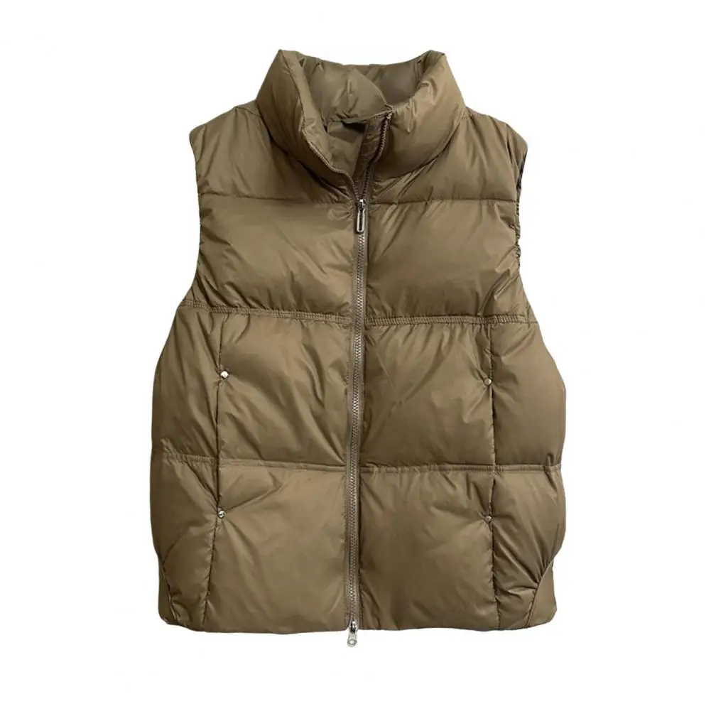 Donsvest voor de winter Stijlvol puffervest voor dames met opstaande kraag Ritssluiting Winterwarme bovenkleding met zakken voor dames
