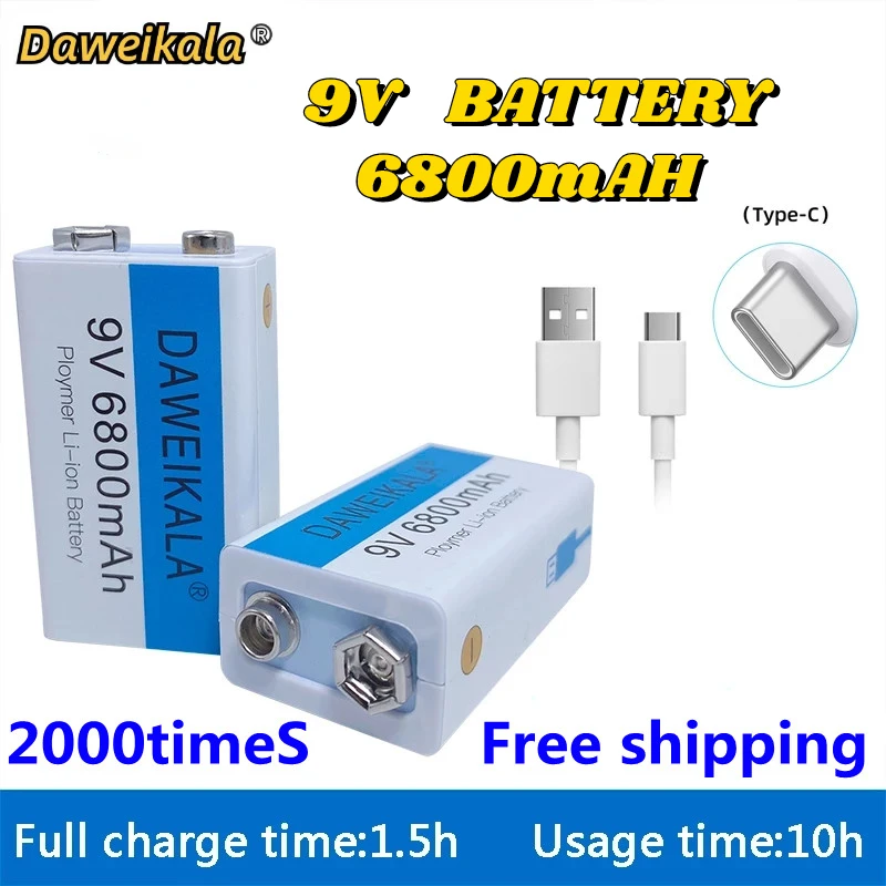 New 9V USB 6800mAh Li-ion Rechargeable Battery Micro Batteries 9V Lithium for Multimeter Microphone Toy Remote Control KTV Use