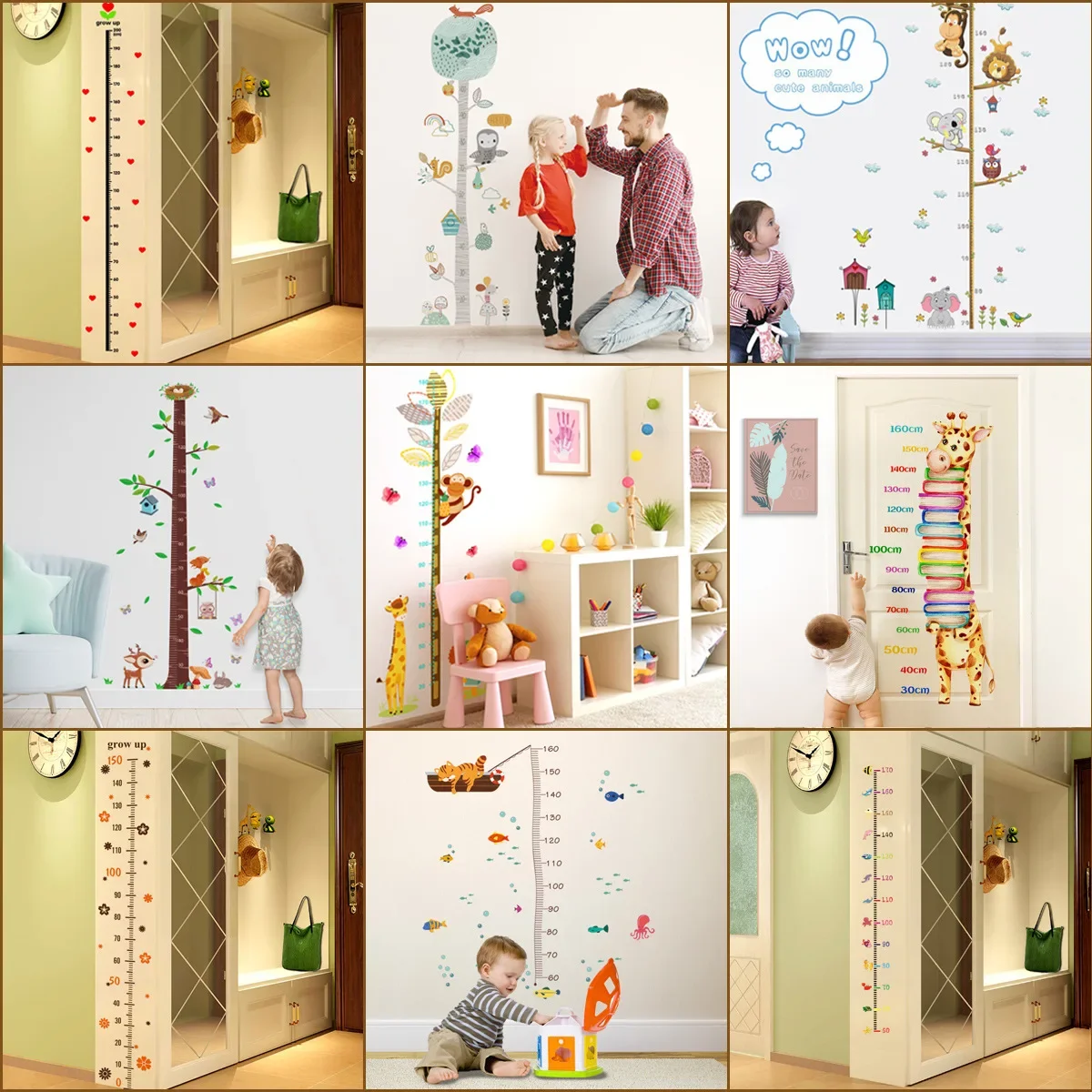 Cartoon Animals Height Measure Wall Sticker Dinosaur Wallpaper For Kids Room Nursery Child Growth Ruler Growth Chart