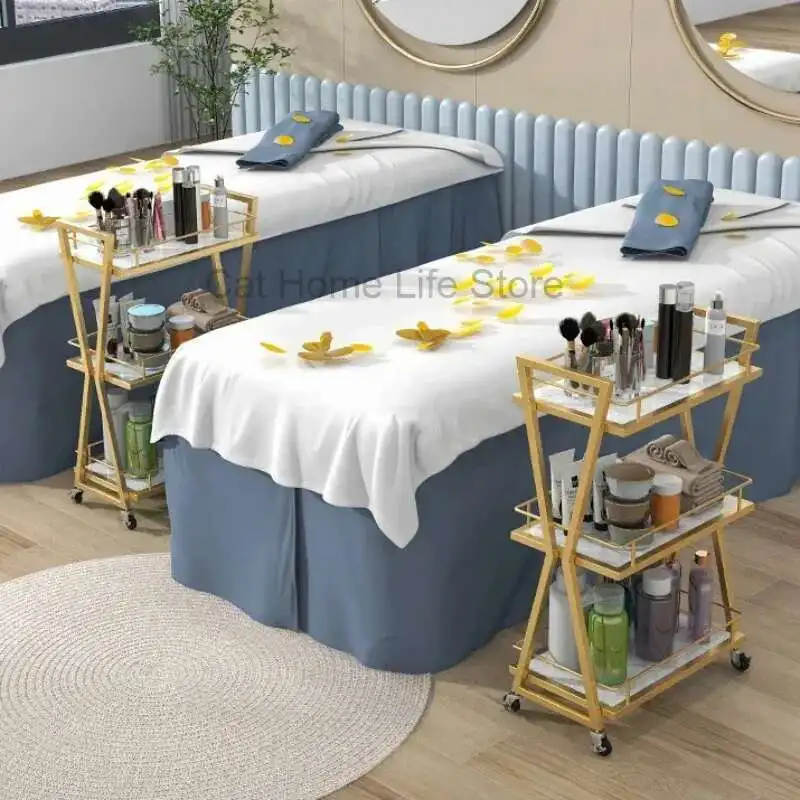 2-tier Trolley Storage Cart Drawer Cosmetic Sockets Hairdressing Salon Auxiliary Chair Professional Beauty Furniture Foldable