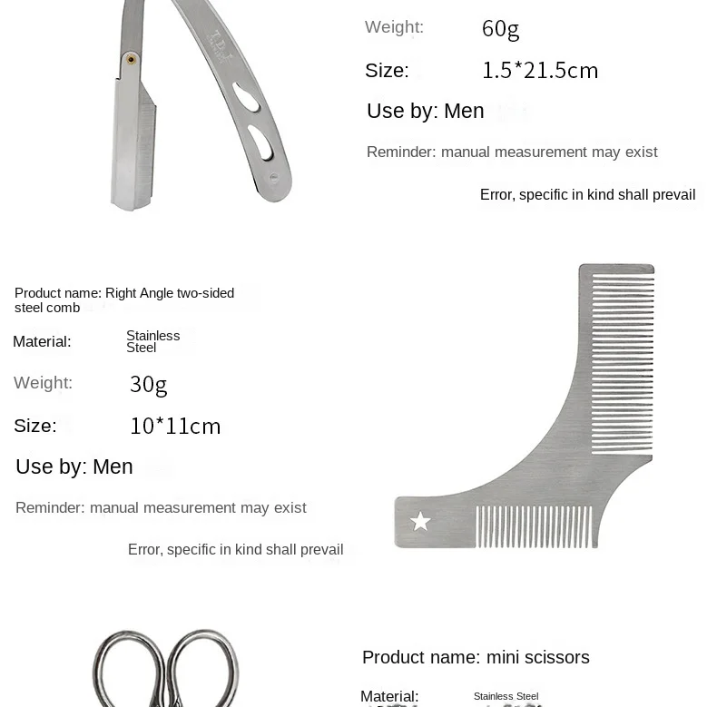 Herren Bart Styling Vorlage Pflege werkzeug Bart Pinsel Kamm Edelstahl Kamm rechtwinklig Kamm Set Werkzeug