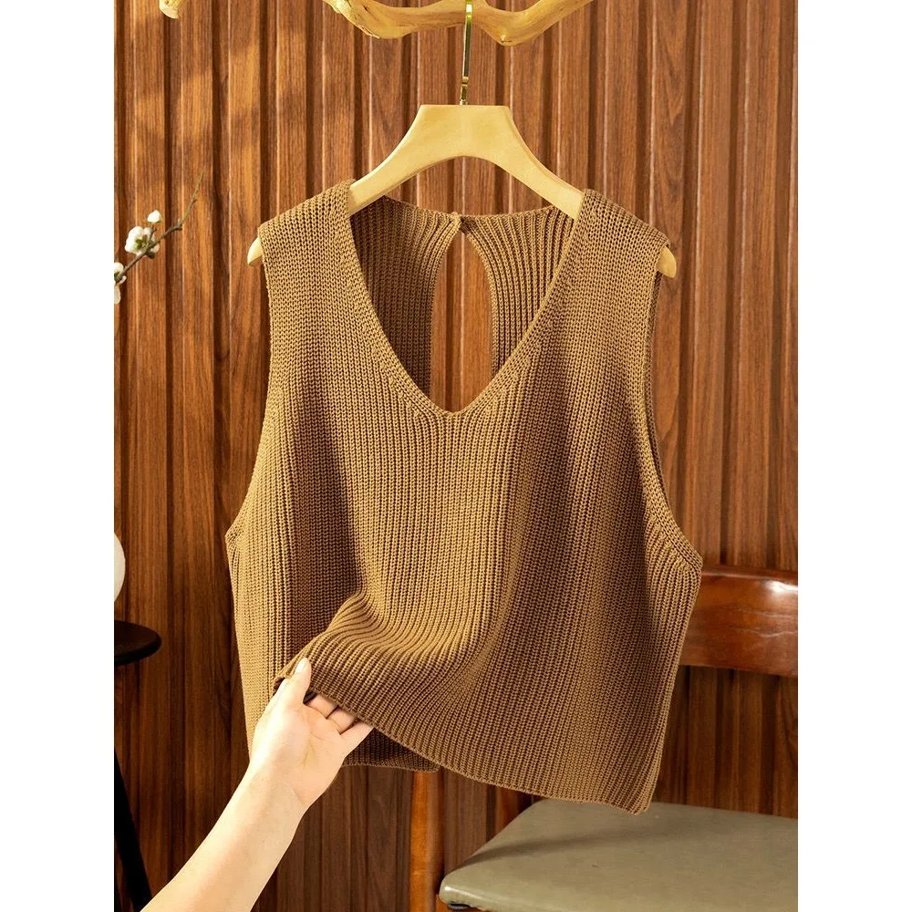 

Early Autumn Short Tether Knitted Vest for Women's Spring and Autumn Cotton Thread Vest Loose Casual and Versatile Elegant Top