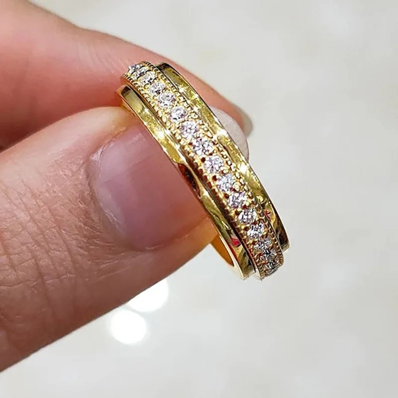 Shi-Anillo de circón completo para mujer, sortija de estilo europeo y americano, a la moda, 2024