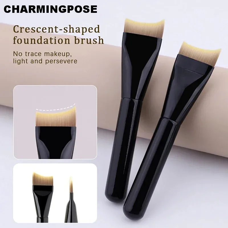 CHARMINGPOSE 1 Stück ultradünner Crescent Foundation-Pinsel, leichter Gesichtskonturpinsel mit schwarzem Griff, professionelle Foundation