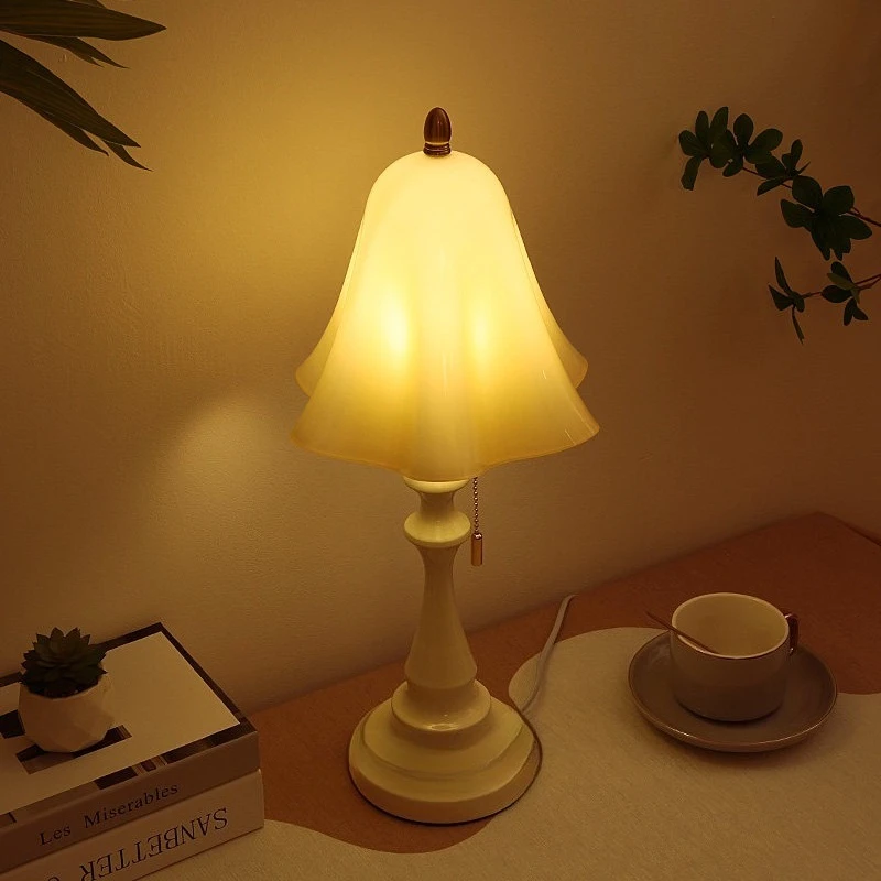 

French Cream Style Glass Table Lamp Bedroom Bedhead Living Room Study Restaurant Rechargeable Touch Switch Atmosphere Desk Light