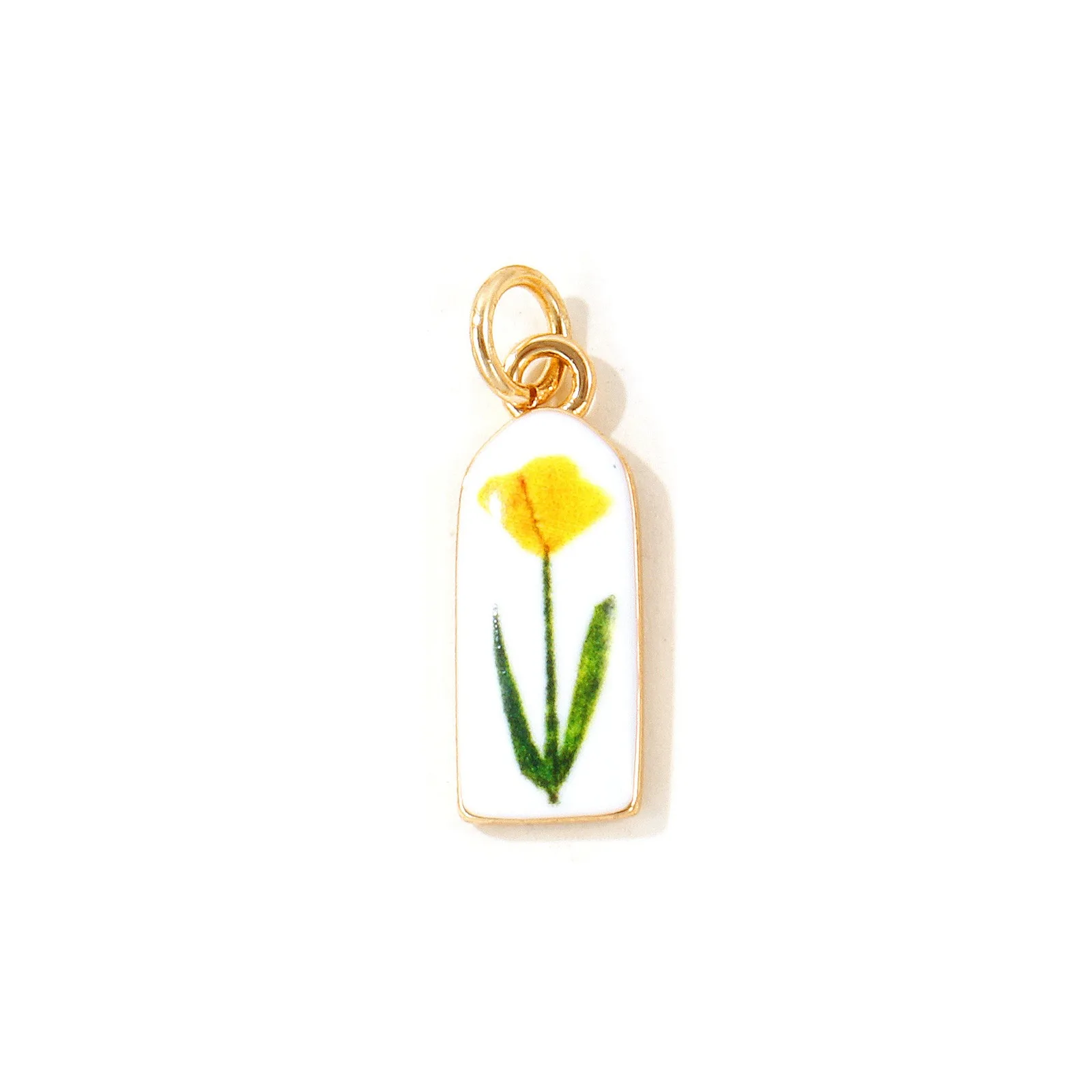 1 Stück mehrfarbiger Blumen-Emaille-Anhänger mit geometrischem Muster, 18K vergoldeter Messinganhänger für DIY-Halsketten-Schmuck, Großhandel, 25mmx8mm – Detail 2
