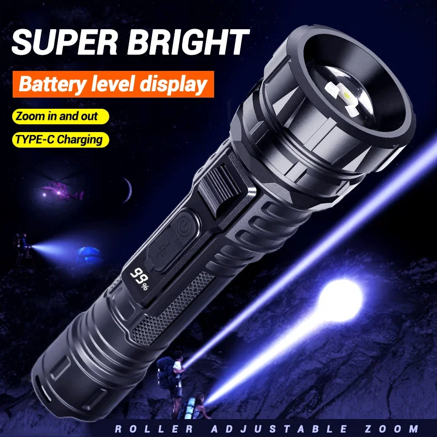 

Тактический фонарик с масштабированием — перезаряжаемый через USB-C 1000LM, светодиодный фонарь дальнего действия для охоты/рыбалки/кемпинга (водонепроницаемость IPX4)