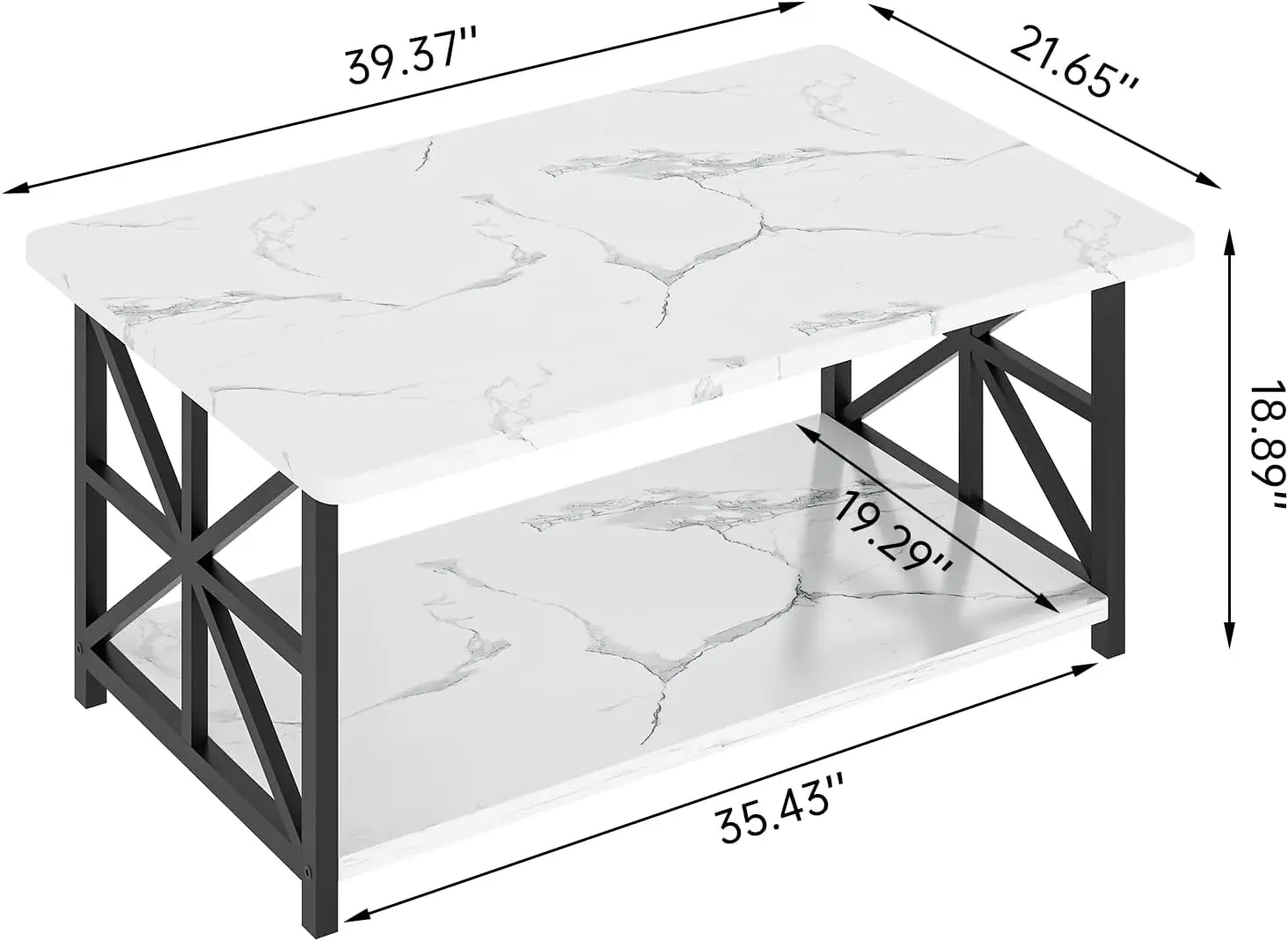 Awqm mesa de centro con esquinas redondas, 2 niveles, estante de almacenamiento, mesa de centro Rectangular para sala de estar