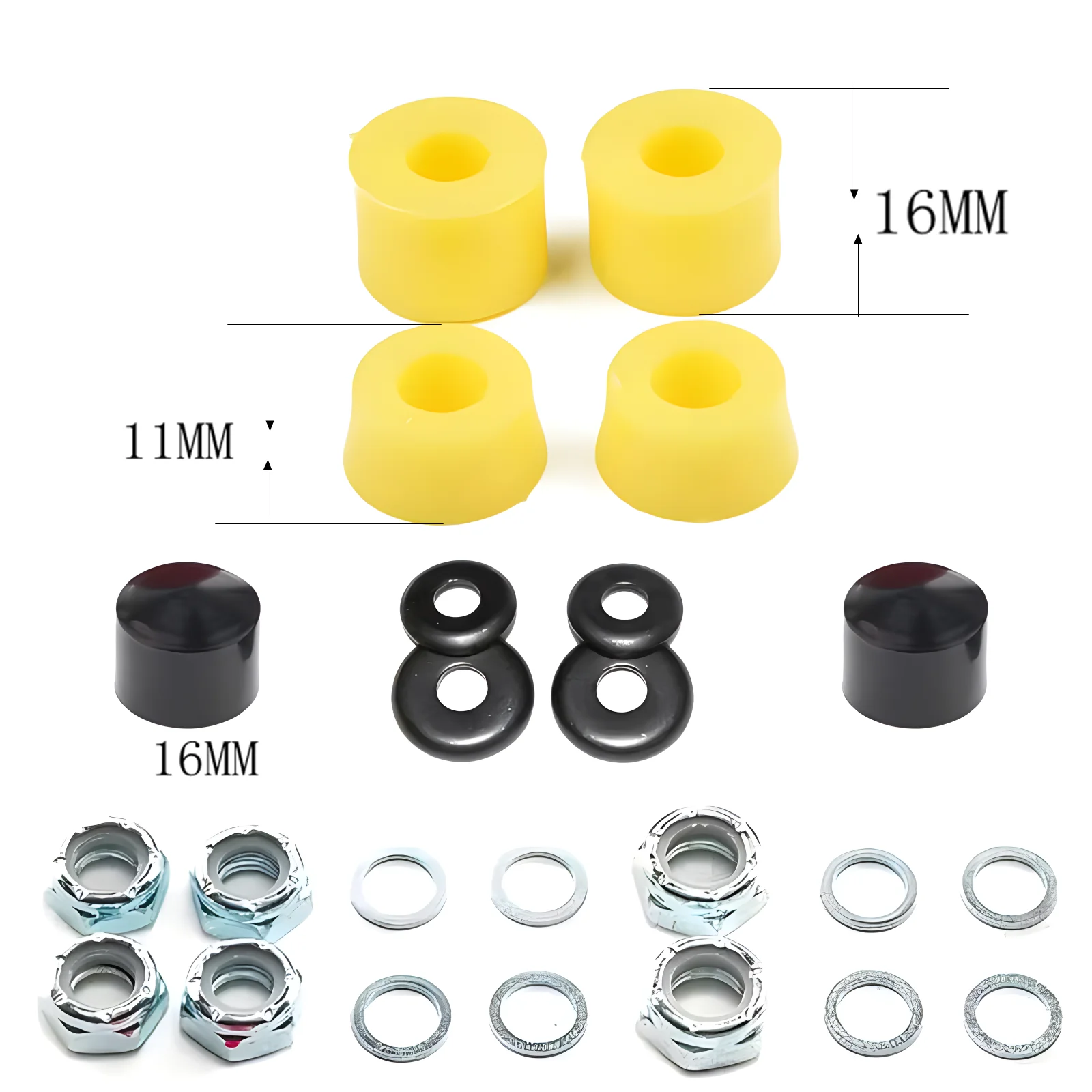 Borracha Shock-Absorbing Skate Truck Kit Rebuild, arruelas buchas, copos pivô, amortecedor PU Pad, Bowl Pad, 90A, 1 conjunto