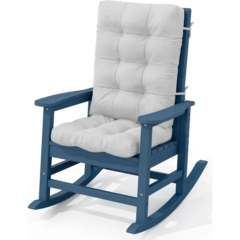 

Кресло-качалка hdpe на открытом воздухе с толстыми подушками, всепогодное кресло-качалка для патио, крыльцо-качалка для улицы, синее кресло серого цвета