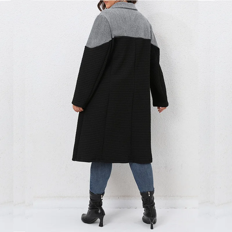 Women Color Collision Cardigan Jacket Fashion Casual Long Jacket Fall Winter Plus Size Female Clothing Lapel Pocket Elegant Coat