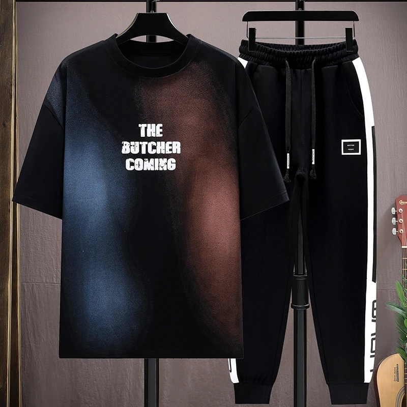 

Men's Casual 2-Piece Sportswear Set Streetwear Fashion Tracksuit T-Shirts and Pants Beachwear Summer Sweatshirt T-Shirts Set New