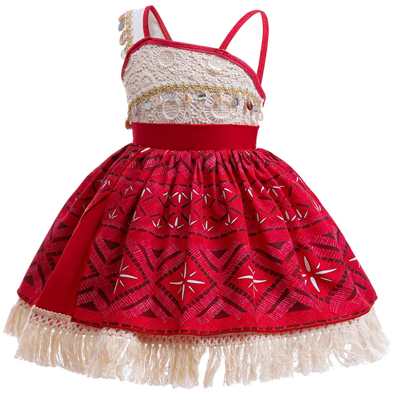 Children's Halloween Christmas Birthday Party Moana Cosplay Dresses Girls Movie Same Style Role Play Fringe Decor Dress