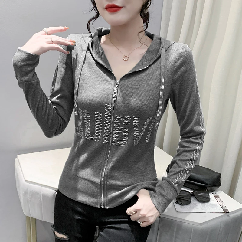 Feminino fino ajuste hoodie jaet outono inverno longo sve fce forrado zíper cardigan outerwear design fiel casual topo