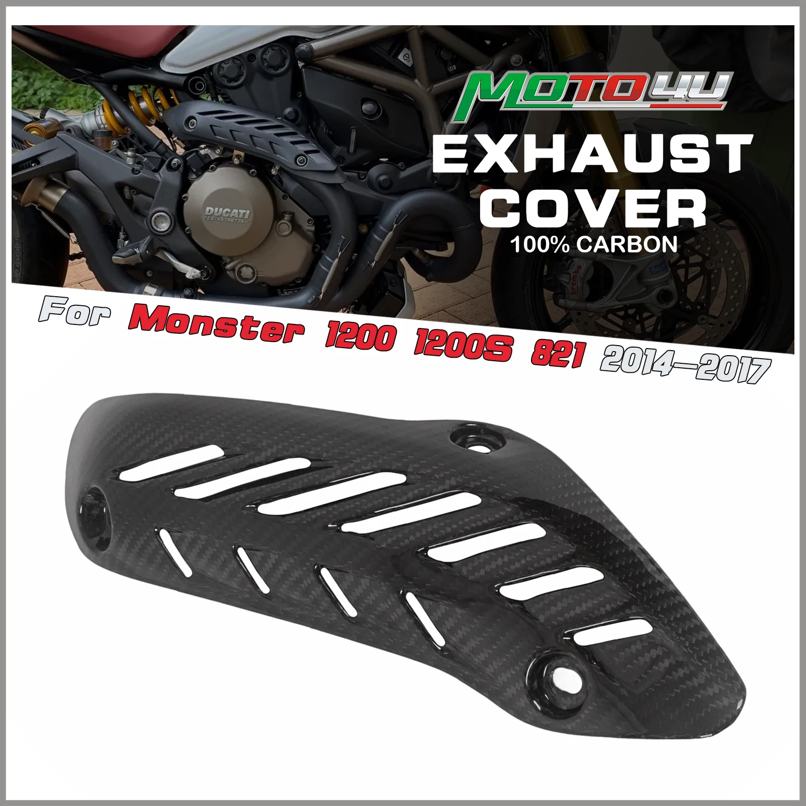Para Ducati Monster 821 1200 1200S 2014 2015 2016 2017 100% cubierta de escape de fibra de carbono cubierta de protección térmica de tubo de escape de motocicleta