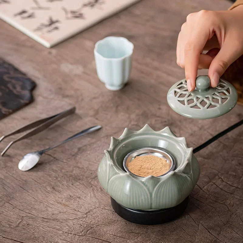 

New Chinese Style Sky Blue Lotus Plug-in Incense Burner Timed Temperature-regulating Aromatherapy Furnace Household Ceramic