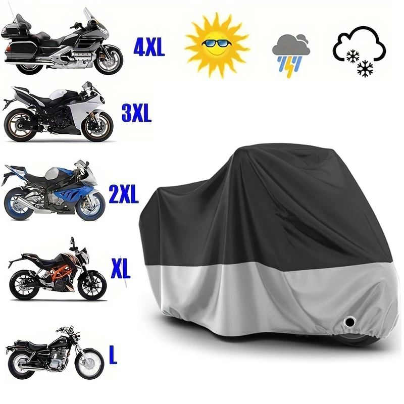 Motorcycle Cover Waterproof All Season Dustproof Snow Protective Outdoor Scooter 190T Wear-resistant Fabric Motorbike Cover