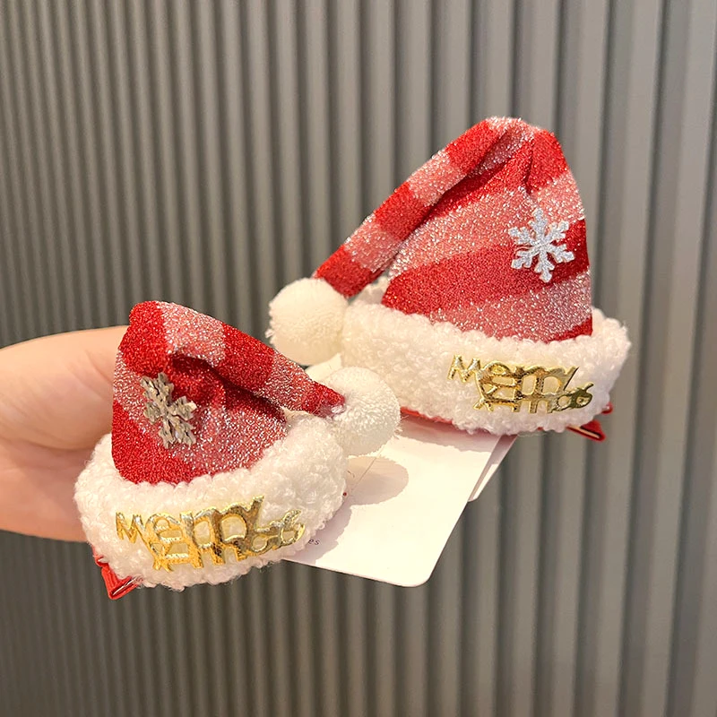 1pc Christmas Hair Clips Santa Hat Hair Grips Barrettes Hairpins With Christmas Hat Red Party Hair Accessories For Children Gift