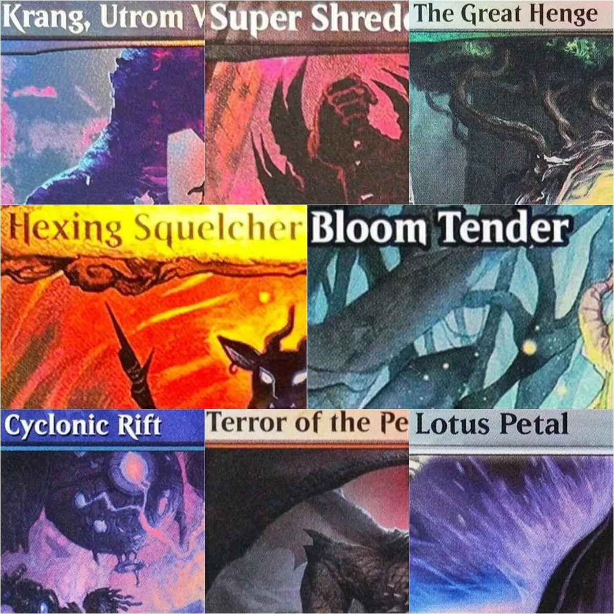 

Foil "Super Shredder/Hexing Squelcher/Bloom Tender" TCG Magical Cards Top Quality Playing Gathering Board Game Trading Cards