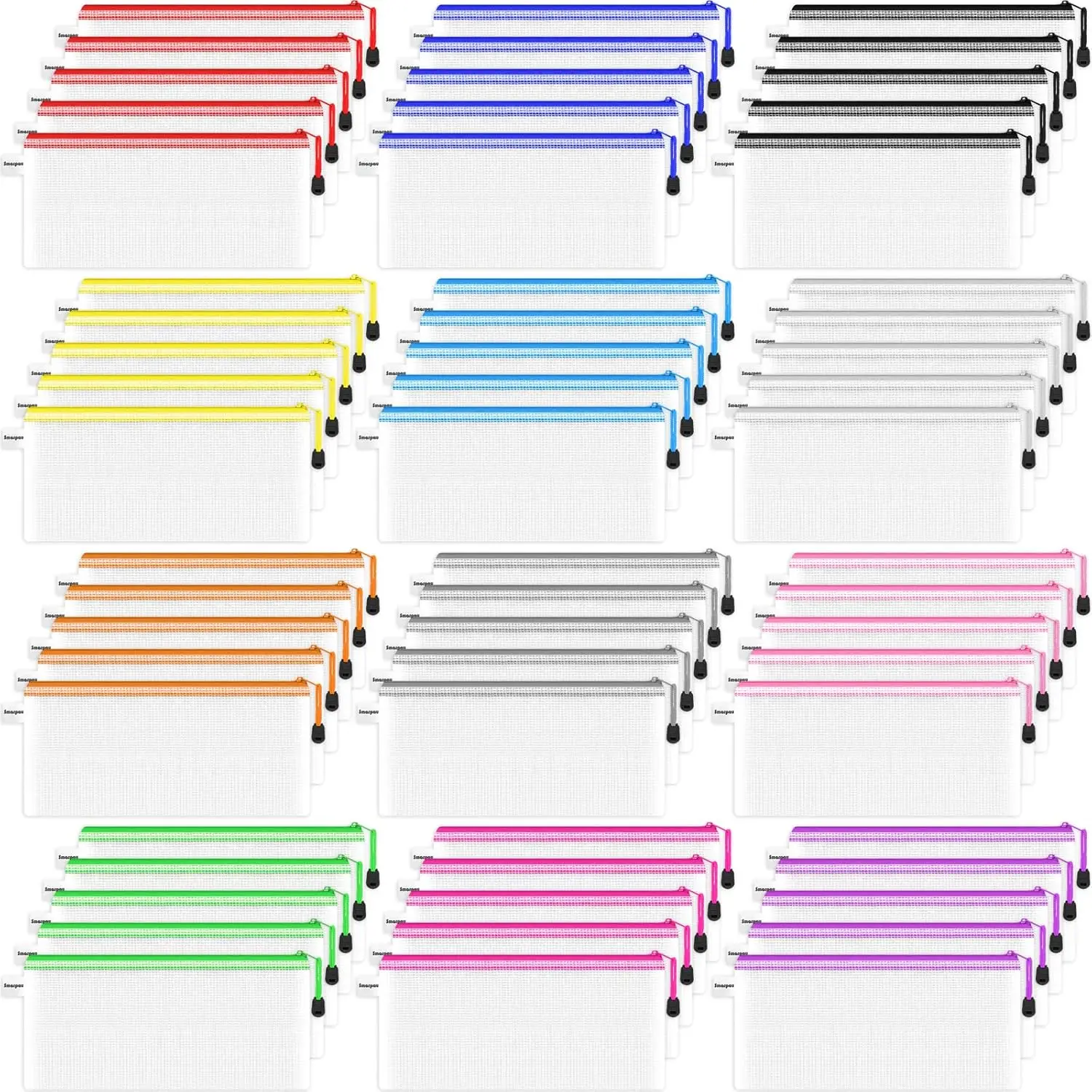 

60 шт. сетчатых пеналов на молнии, 12 цветов, водонепроницаемые сумки для хранения для путешествий и организации офиса