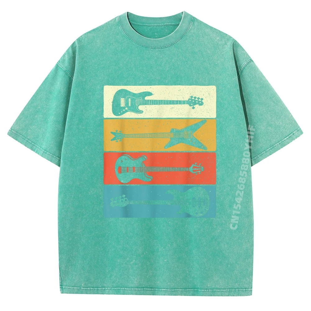 

Short Sleeve Tops Tees Oversized Cotton Fabric Woman T-shirt Man Retro Guitars Bass Guitar Music Geek Washed Tee-Shirt Latest