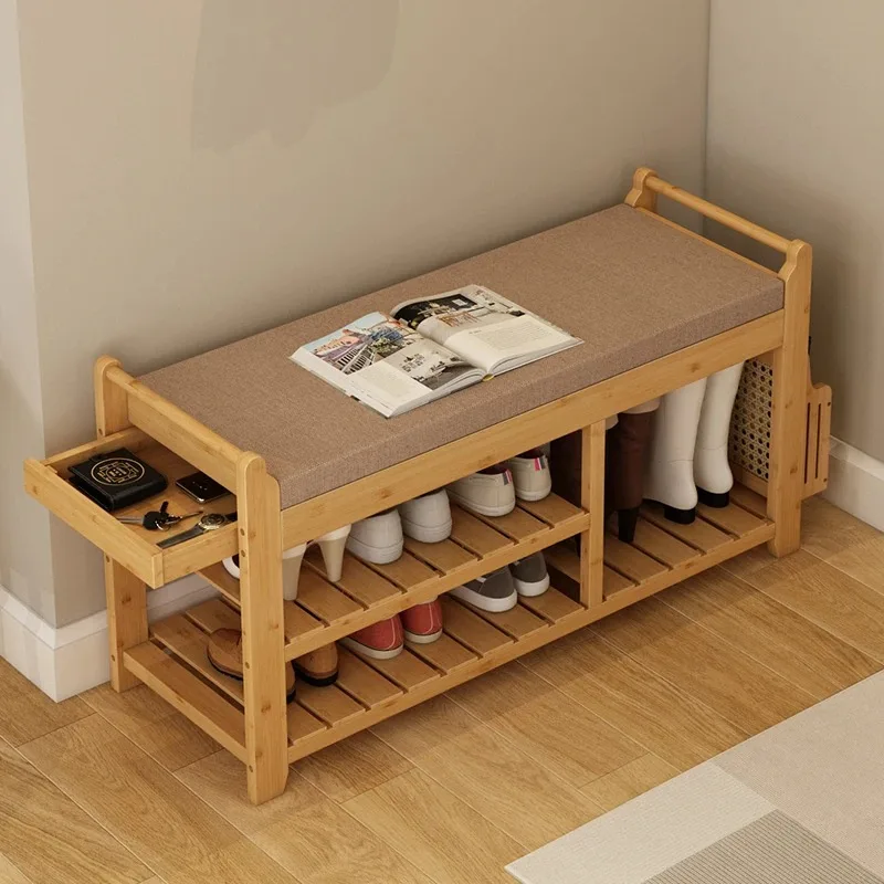 

Minimalist Entryway Shoe Cabinet with Umbrella Holder Italian Style Storage Bench for Sitting and Changing Shoes