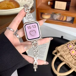 Lover Heart Diamond Strap For Apple Watch 38mm 40mm 41mm 42mm 44mm 45mm 49mm Women Metal Bracelet Band For iWatch 9 8 7 6 SE 5 4