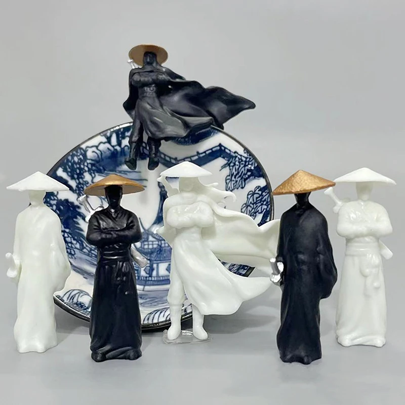 Cool Chinese Kung Fu Swordsman Figure Sand Table Layout Mini Landscape Supplies Desk Decoration Fairy Garden Miniatures