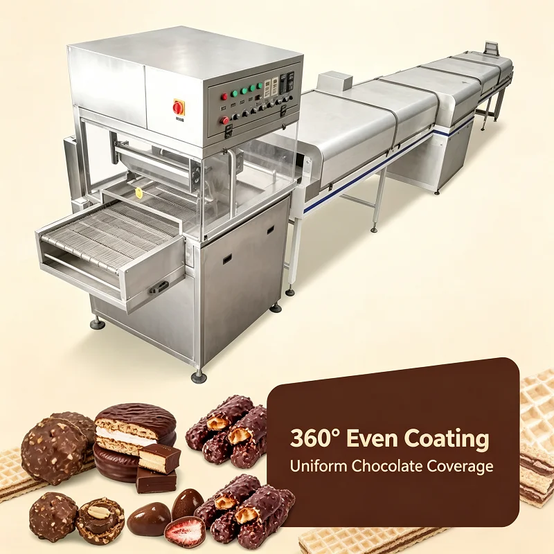 Professional Half Dressing 5 Beck Lab Wafer Stick Chocolate Belt Line Coating Enrobe Machine for Biscuits