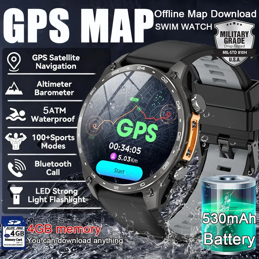 

NEW 2025 GPS Smart Watch with Offline Maps 4GB Memory Video Player Military Sports Smartwatch Men 30m Swimming Waterproof AMOLED