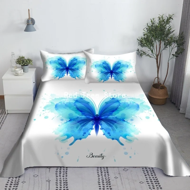 3D Print Butterfly Flower Flat Sheet with Pillowcase 2/3pcs Set Bedroom Decor Polyester High Quality Bedspread Drop Shipping