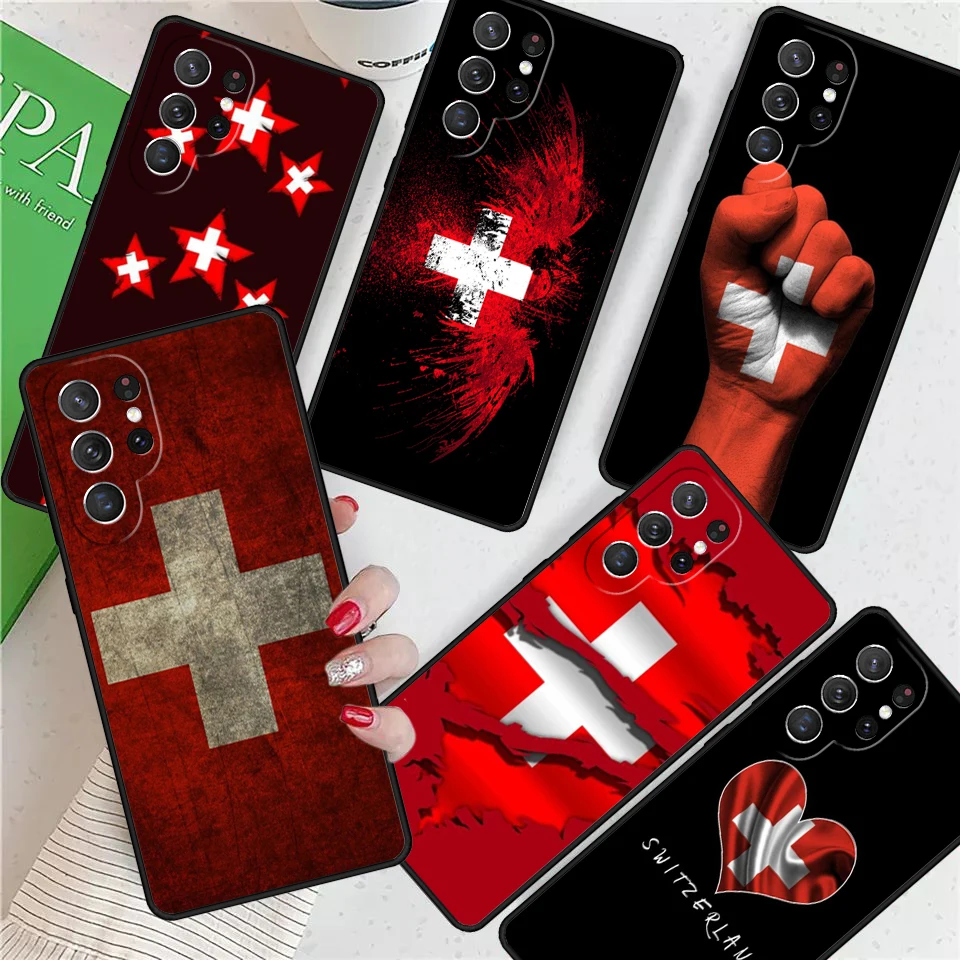 Switzerland Swiss Flag For Samsung Galaxy S24 Ultra S21 S22 S8 S9 S10 5G Note 10 20 Plus FE S23 Phone case Cover Coque