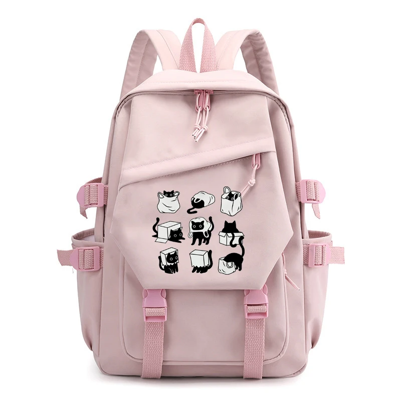 Cute Kawaii Black Cat Anime Backpack Korean Fashion Girls Schoolbag Student Bookbag Teen Casual Rucksack Daily Travel Daypack