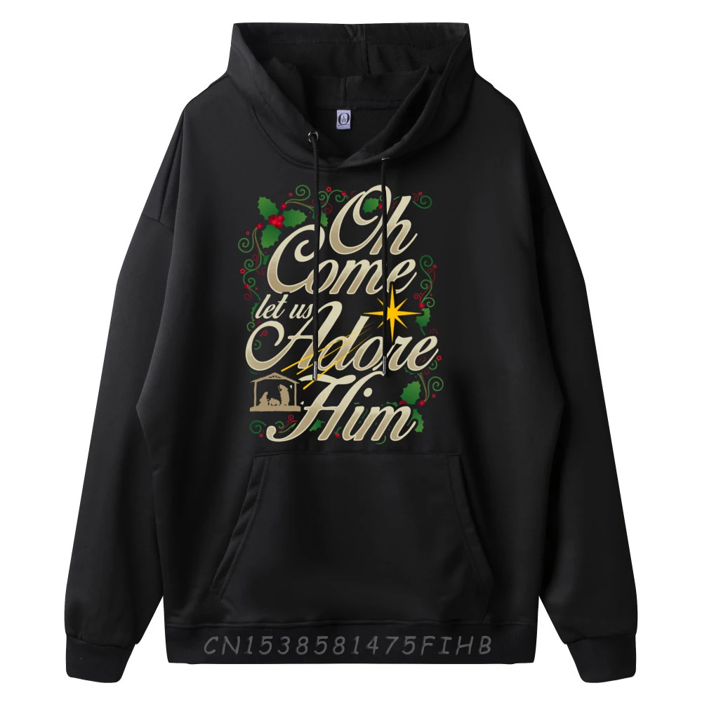 Oh Come Let Us Adore Him Nativity Christian Christmas Printed Sweater New Year Easter Sunday Pullover