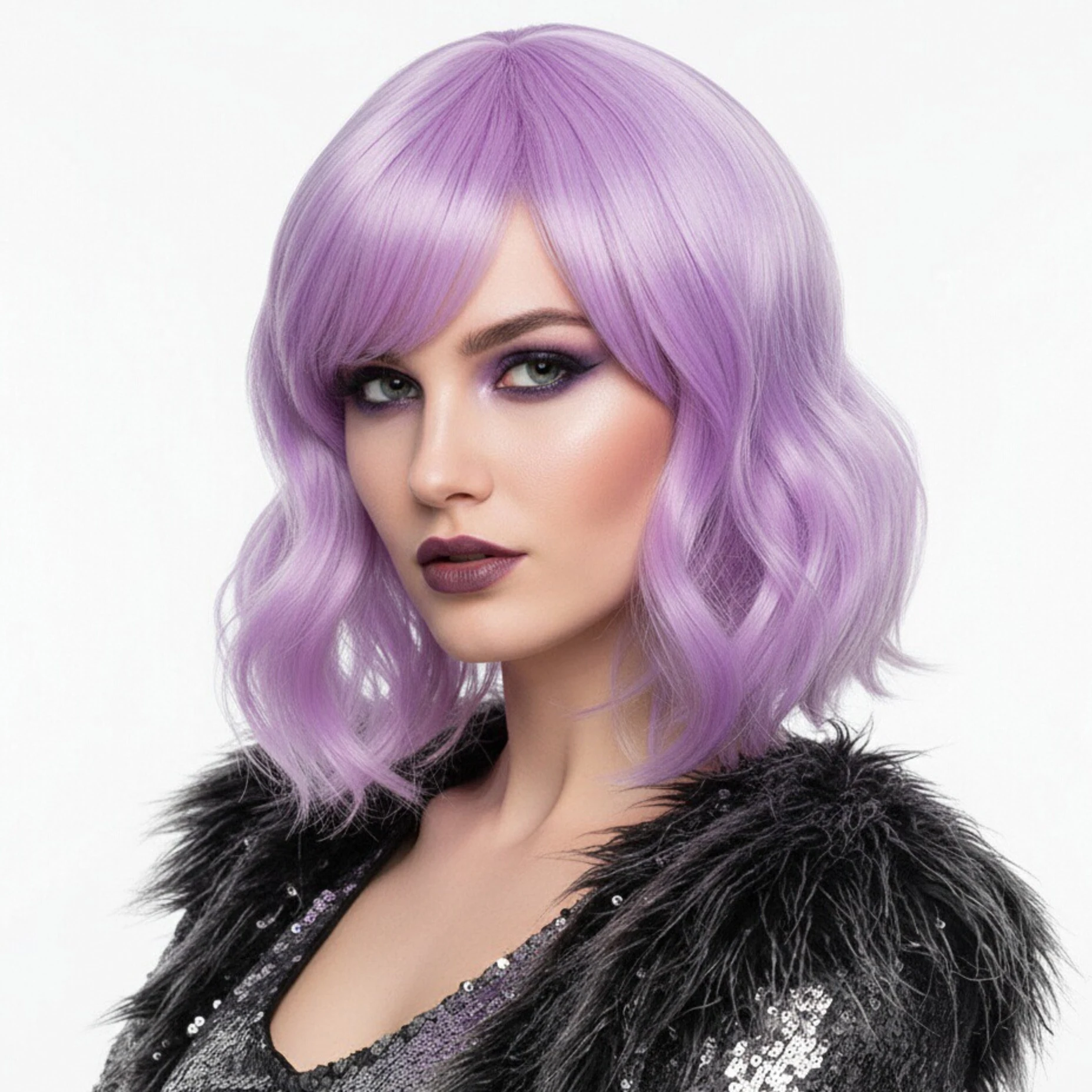 

MSIWIGS Короткие парики для косплея для женщин Фиолетовый парик с боковой челкой Парик из синтетических волос Термостойкий