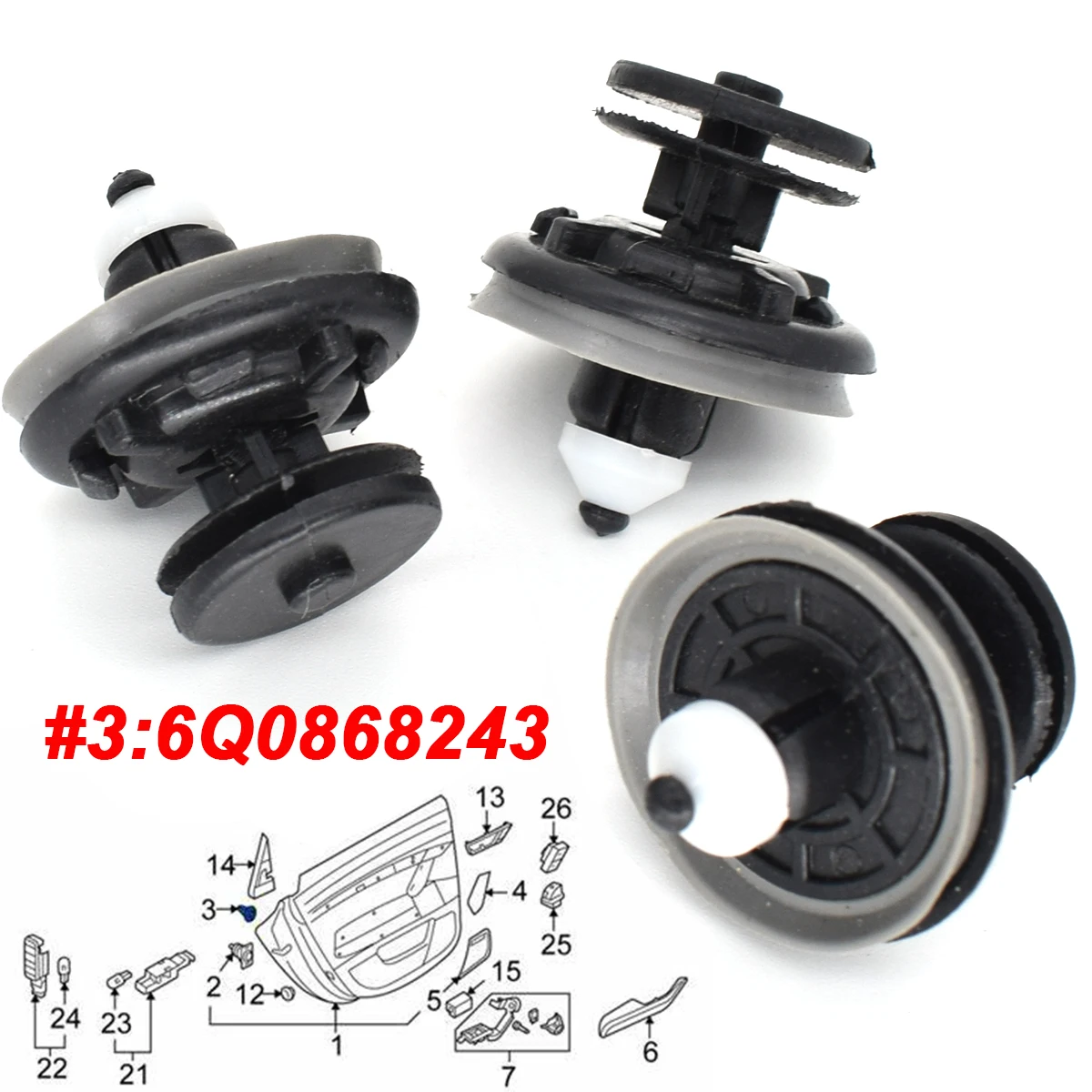 Car Door Card Interior Trim Panel Clips Rivets 6Q0868243 For VW Touran Tiguan Golf 5 6 Passat Jetta CC Polo Caddy Audi TT Mk2