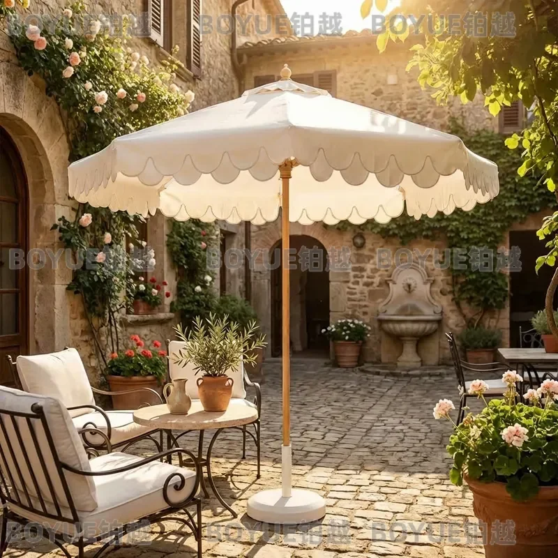 Wavy Edge Tassel Beach Umbrella Outdoor Camping Sunshade Custom Print Seaside Garden Parasol Leisure Patio Shade Canopy