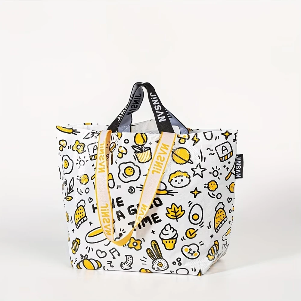 Large Cartoon-Themed Shopping Bag—Made of Thick Pp Material, with Shoulder Strap, Suitable for Grocery Shopping and Travel—Fun Design, Holiday Gift Bag—Home Storage