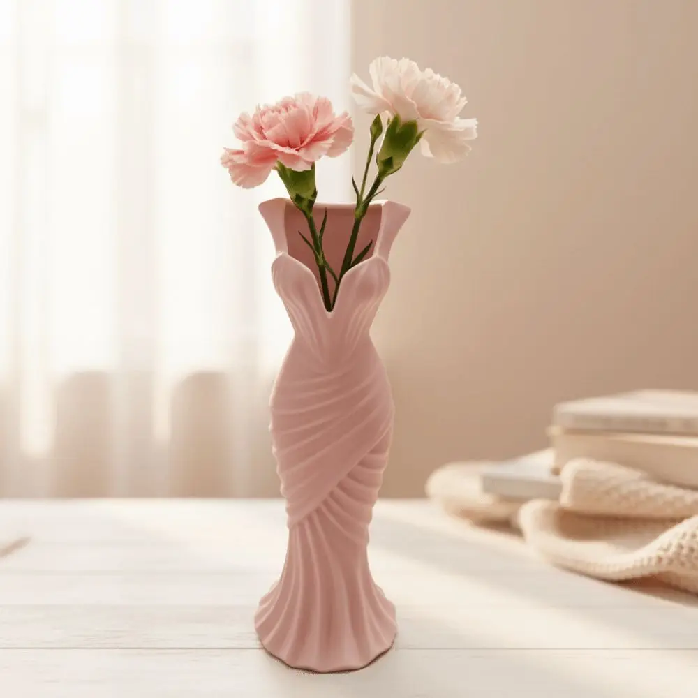 Gown-Shaped 3D Printed Flower Vases Twisted Design Minimalist-Style Elegant Dress Vase Flower Arrangement Decorative Vase