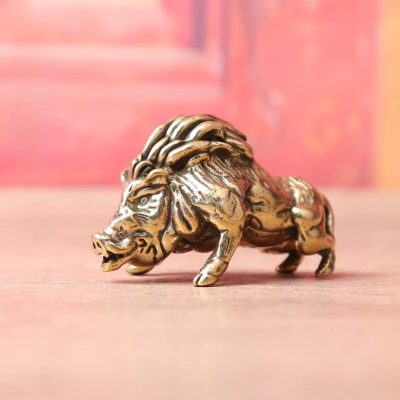 Vintage Brass Wild Boar Figurine Mini Animal Statue Chinese Zodiac Pig Desktop Ornament Retro Table Decor Collectible Craft Gift