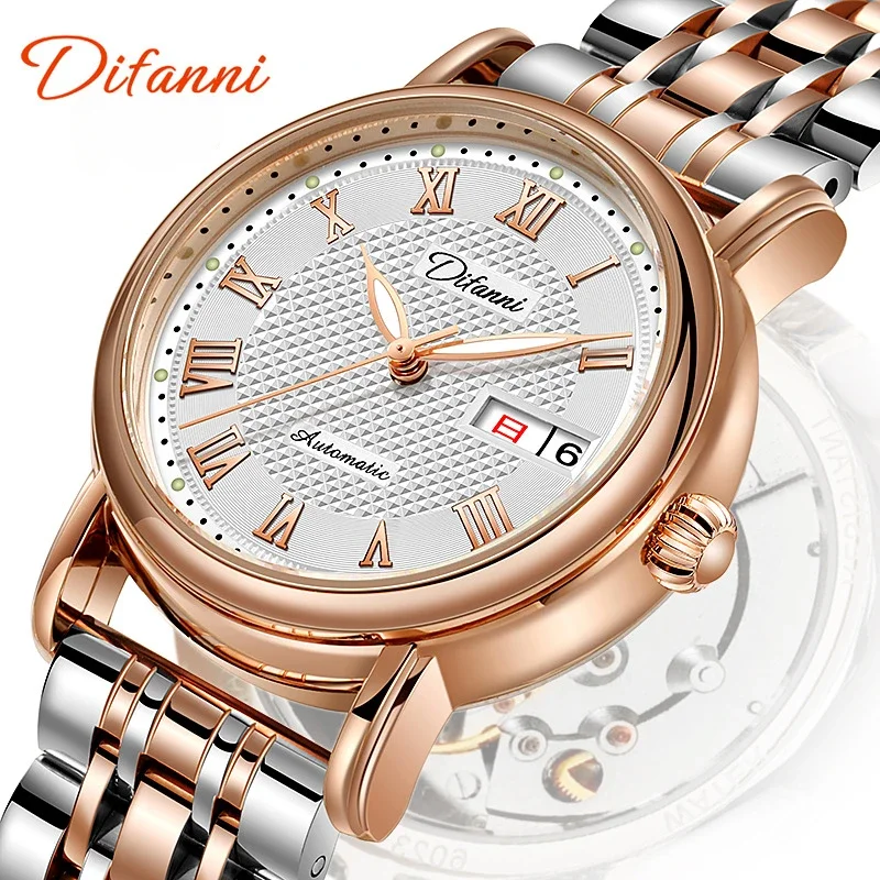 Women's Roman Disc Tourbillon Hollow Automatic Mechanical Watch Women's Dual Calendar Waterproof Glow-in-the-dark Sports Watch