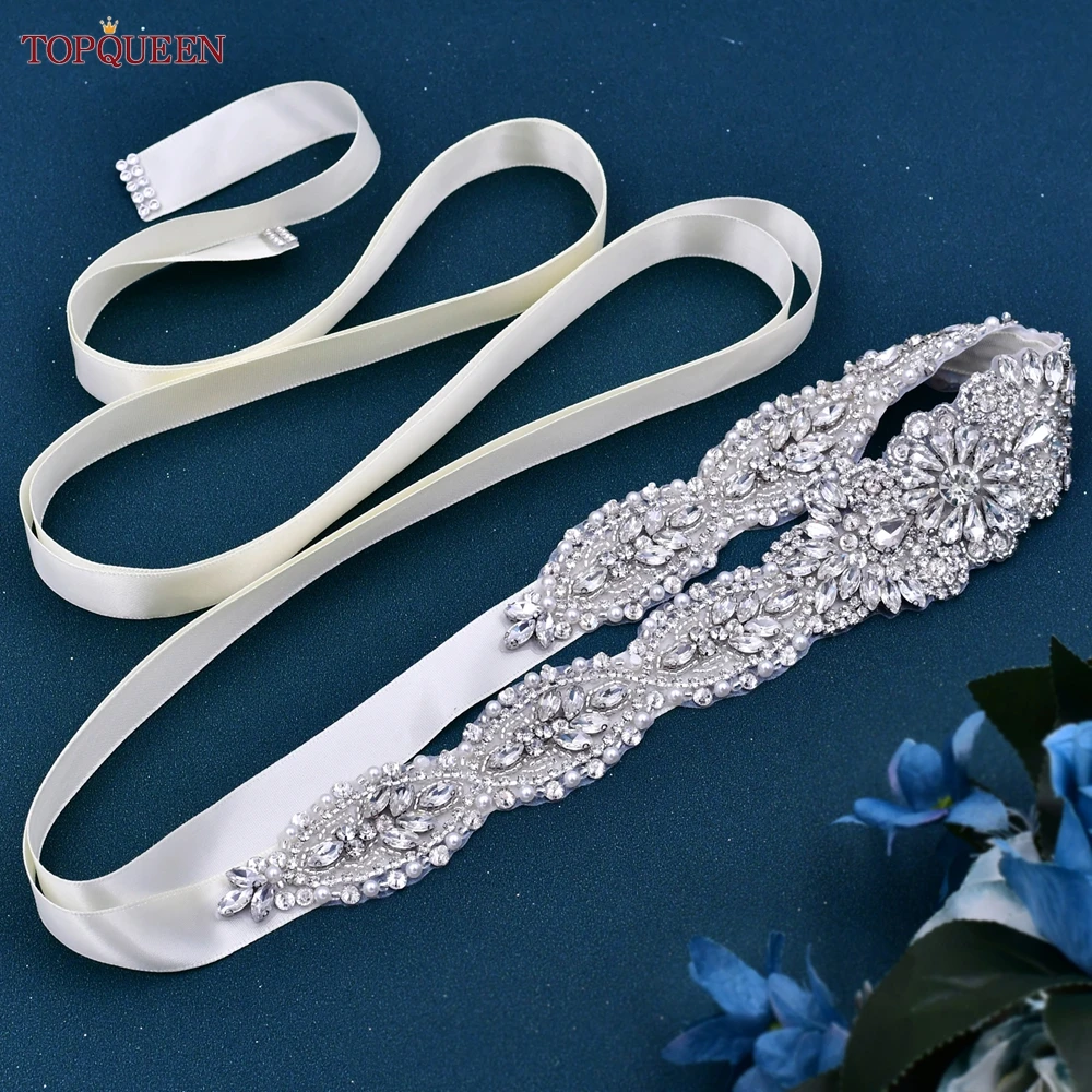 TOPQUEEN Wedding Dress Decorative Belt With Rhinestones Dress Accessories Dress with Luxury Diamond Handmade S119