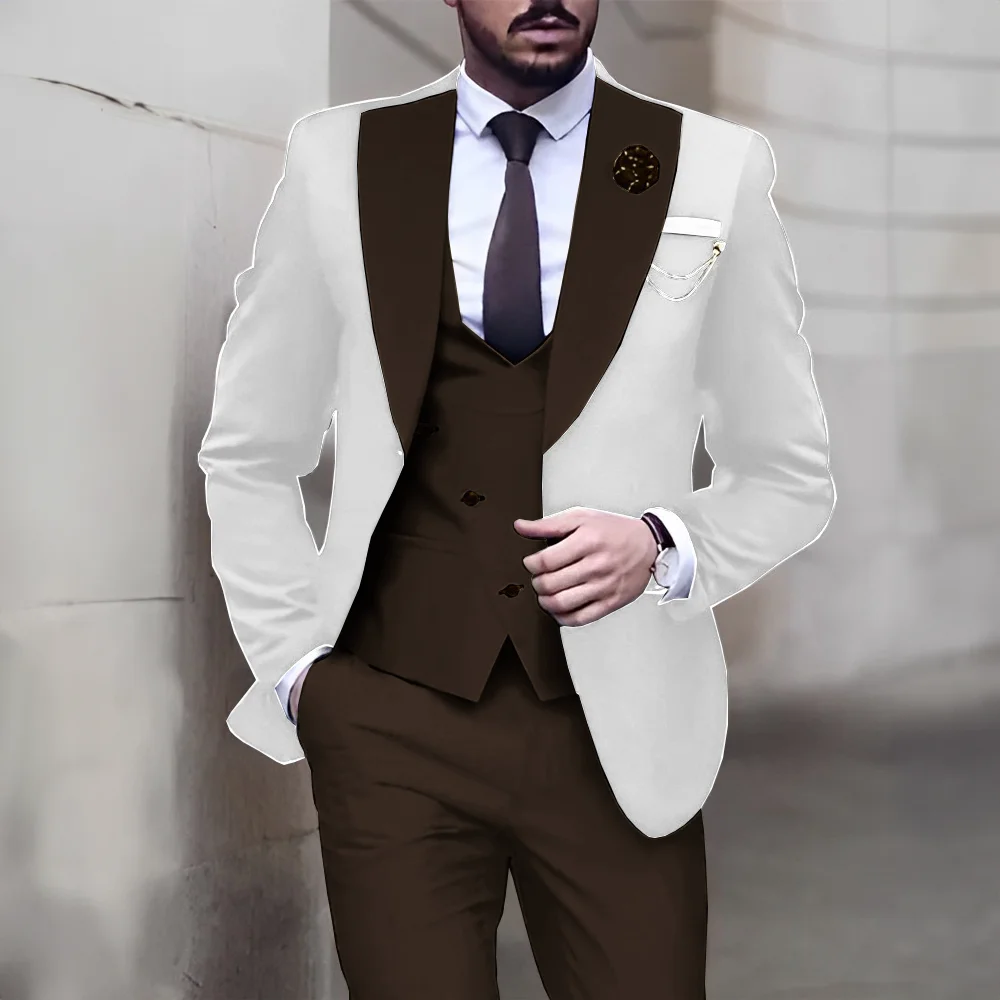 Formal Wedding Groom Tuxedo Elegant Men\'s Suit 3 Piece Set White Jacket Pants Vest Custom Outfit Fashion Blazer