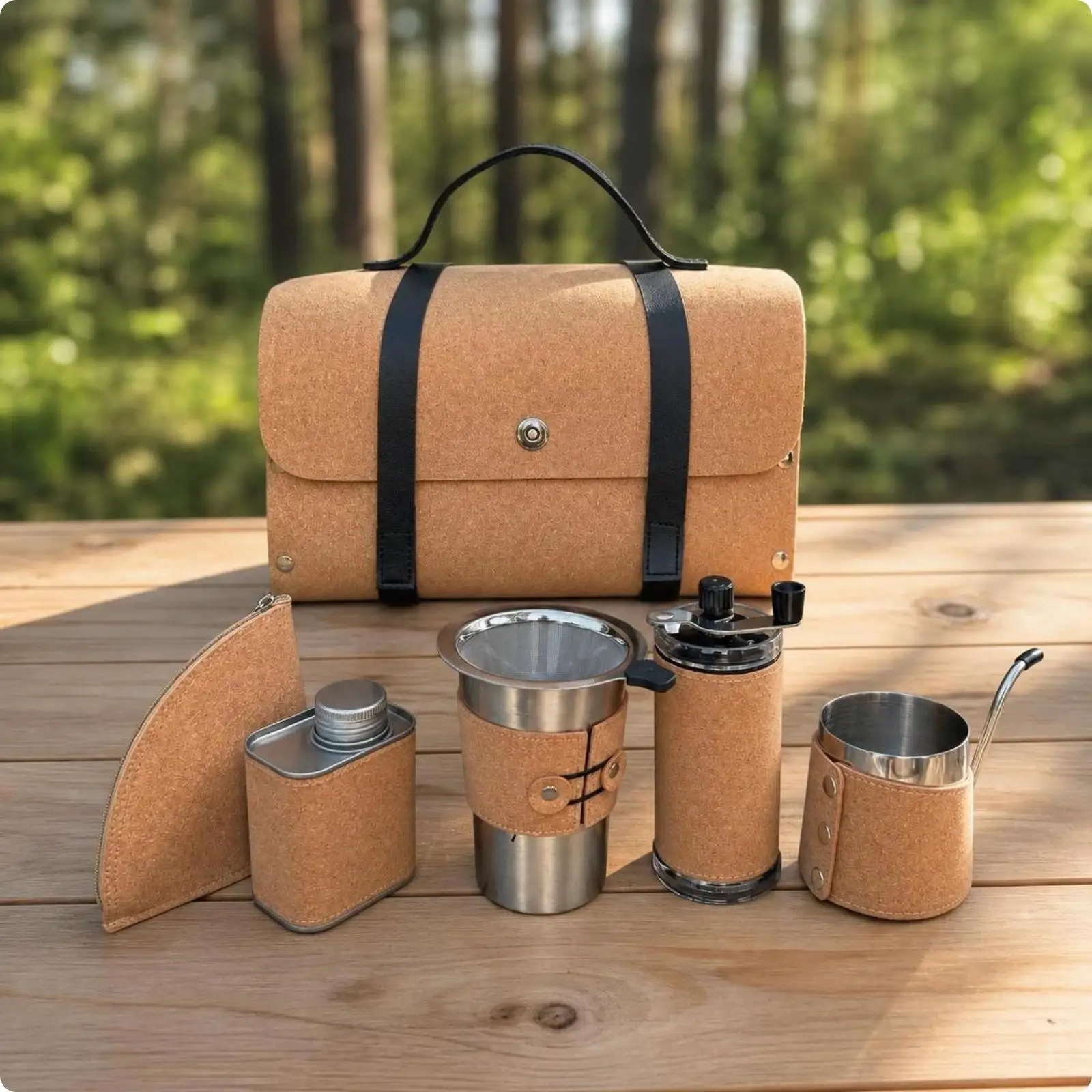 Manual Coffee Set with Carry Case Cork-Finished, multi-functional, adventure Manual Coffee Set with, for Camping