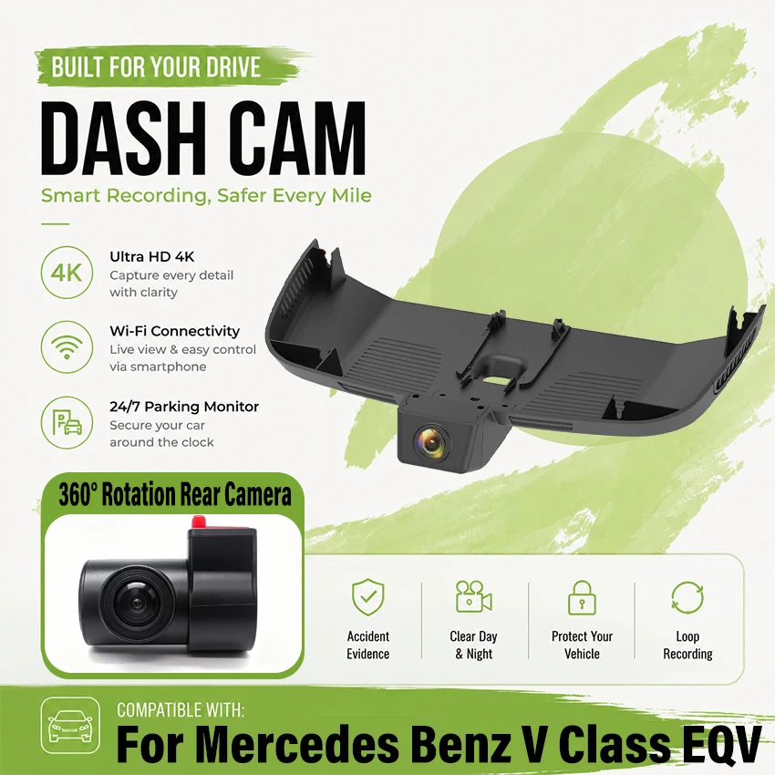 4K Plug And Play Easy Installation Wifi Car DVR Dash Cam for Mercedes Benz V Class EQV E Vito V260 Valente Metris W447 2016~2023