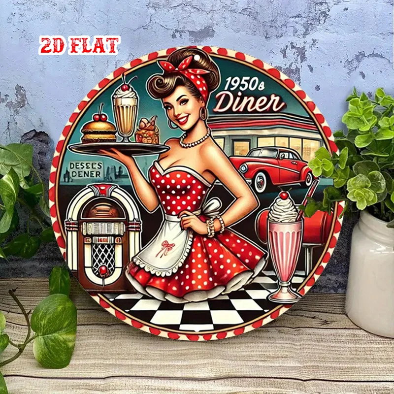 【2D Plane】A 2D plane wooden sign in the shape of a milkshake, with retro-style decoration, with a diameter of 19.81 centimeters.