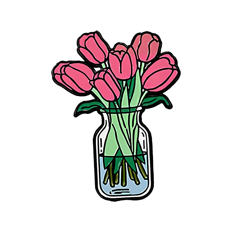 AniPins Cute Pretty Flowers Pins 4-design Enamel Lilac Tulip Sunflower Rose-flower Metal Plants Brooch Pin For Clothes Backpack